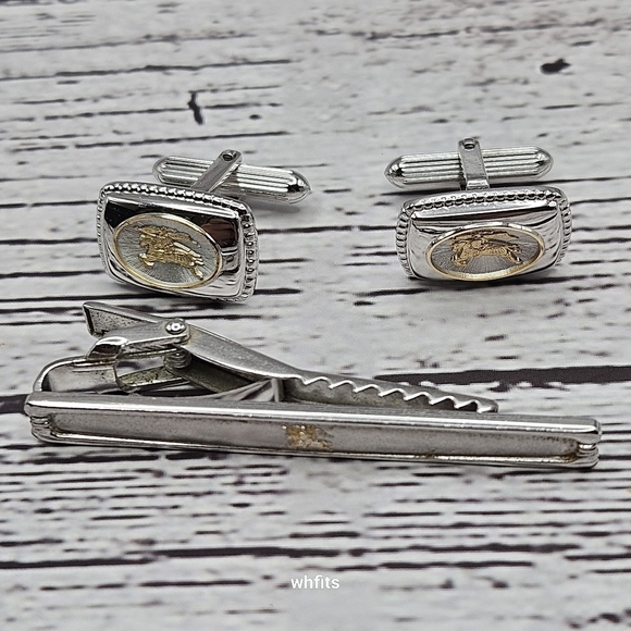 Burberry Gold Tone Cufflinks and Tie Bar Set - Picture 1 of 5